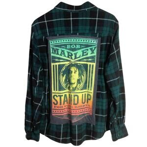 Reworked BOB MARLEY STAND UP Flannel one love Green Large